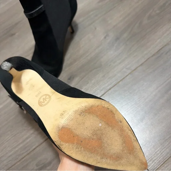 MICHAEL KORS Hamilton Black Suede Pointed-Toe Ankle Bootie with Buckle - Picture 7 of 11